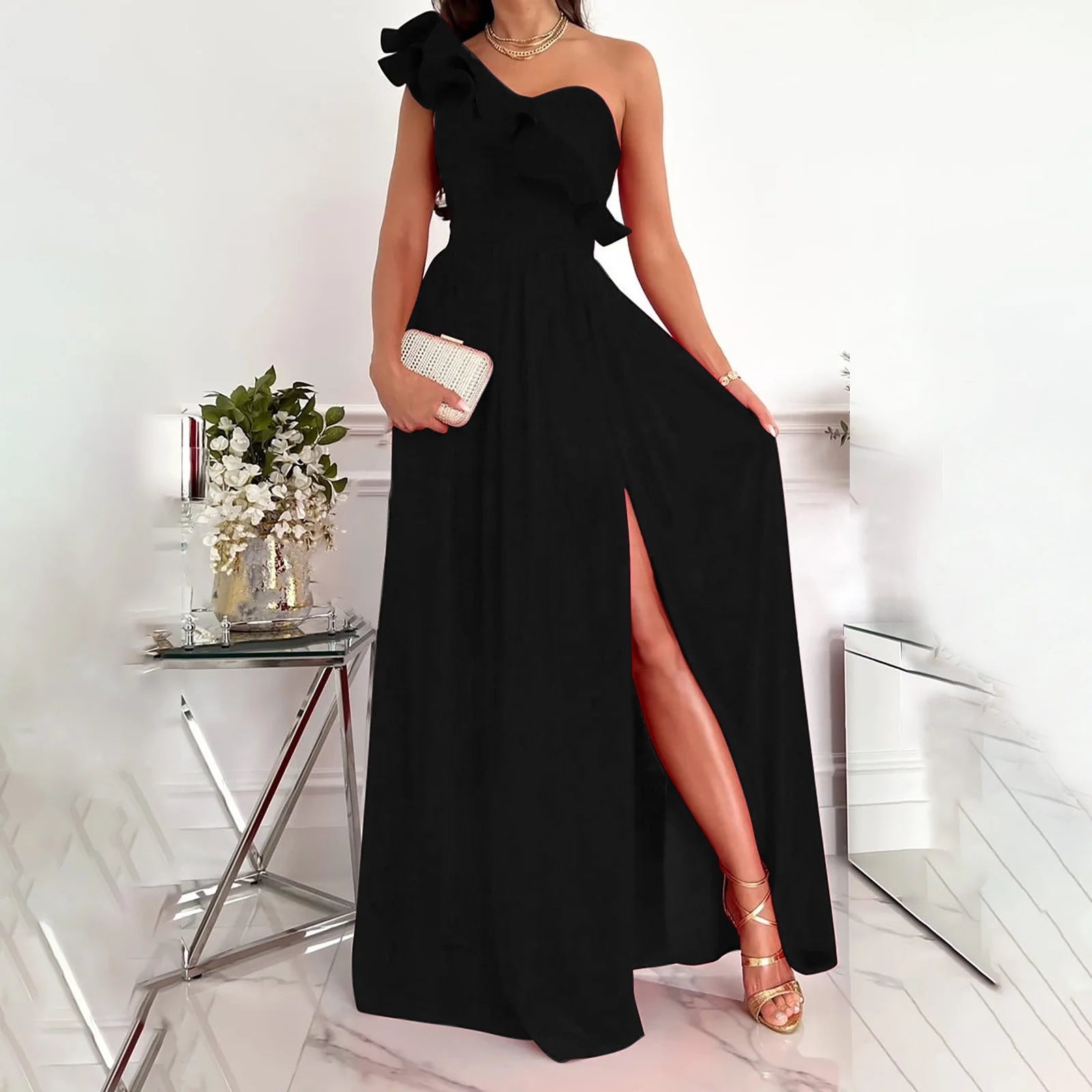 Dresses for Women 2025 Summer Dresses for Women Clearance, Sleeveless Sloping Shoulder Sexy Long Party Club Dresses, Sizes S-2XL